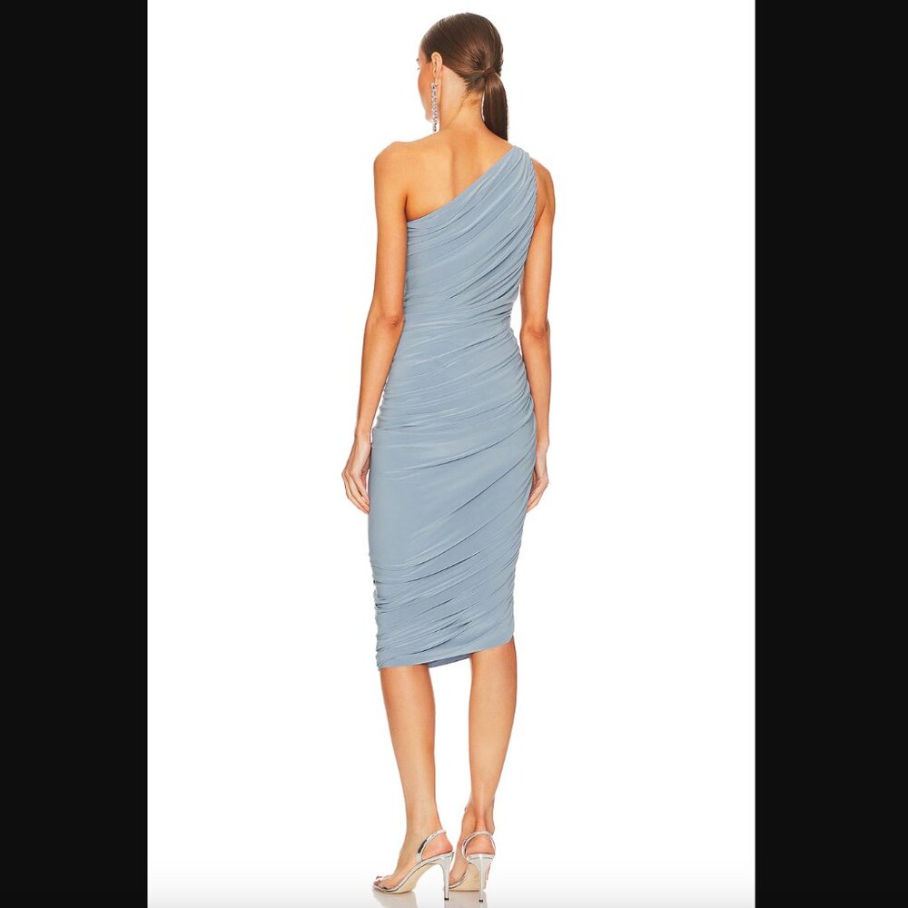 Norma Kamali Diana One Shoulder Dress, $250 Retail, Soft Blue, Size XS - Picture 3 of 9